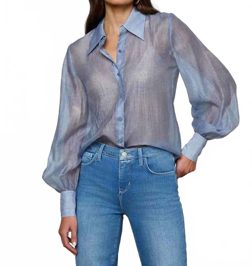 NEW L'AGENCE jayleen button down blouse in pale harbor blue